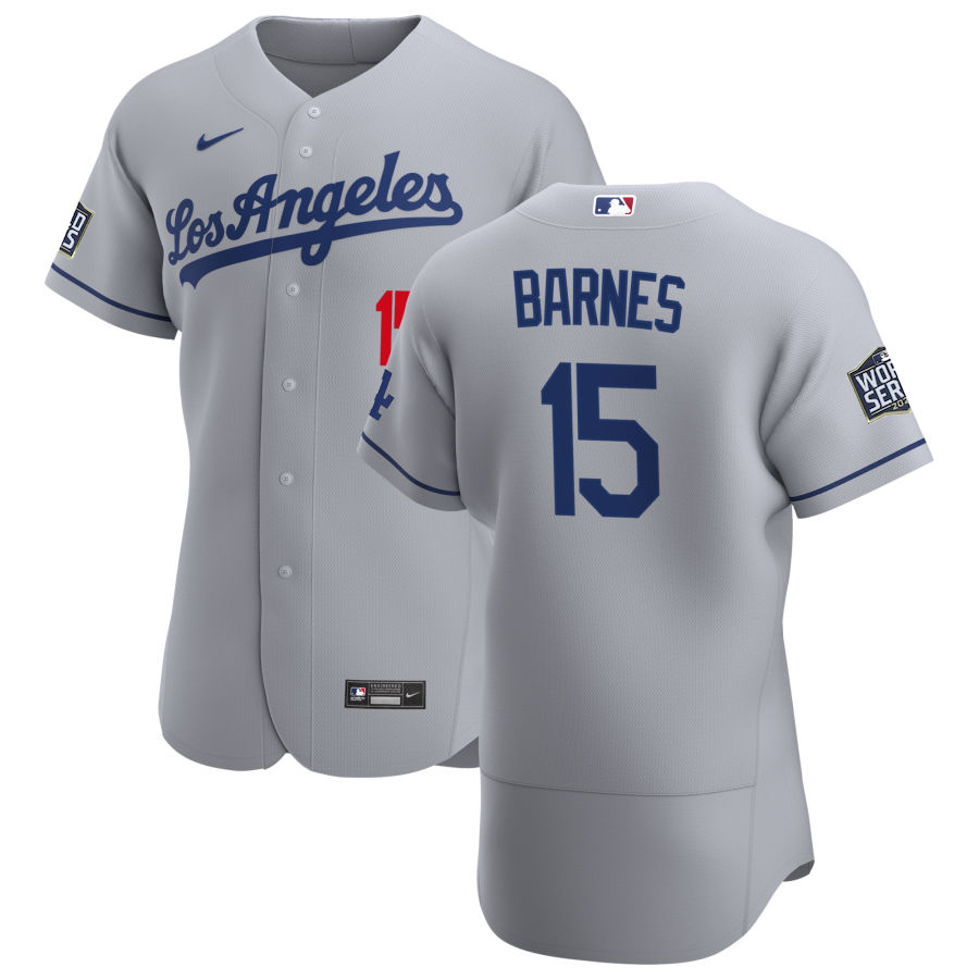 Los Angeles Dodgers 15 Austin Barnes Men Nike Gray Road 2020 World Series Champions Authentic Team MLB Jersey